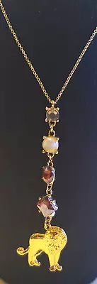 Loft Ann Taylor Gold Tone Multi Stone Lion Pendant Necklace Costume Jewelry • $21.96