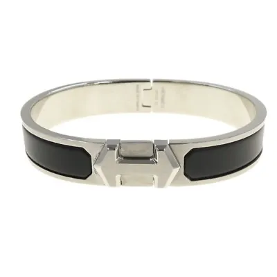 Hermes Super H Bangle Bracelet Enamel Black Silver Color Wrist Circumference18cm • $599.78