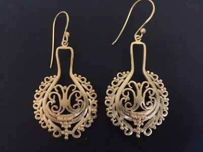 18K Gold On Sterling Silver Disc Earrings Filigree Circle Teardrop Ethnic Indian • $49.99