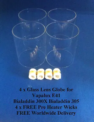 4 X Glass Lens Globe Vapalux E41 Bialaddin 300X 305 4 X FREE Pre Heater Wick • $99