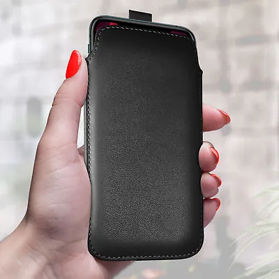PU Leather Pull Tab Flip Case Cover Pouch For Various Mobile Phones - Black (L) • £3.90