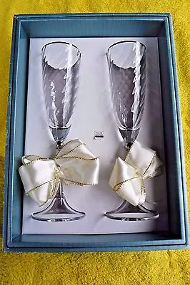 Discontinued Miller Rogaska Crystal Jubilee Platinum Wedding Flutes Pair W/ Box! • $58.88