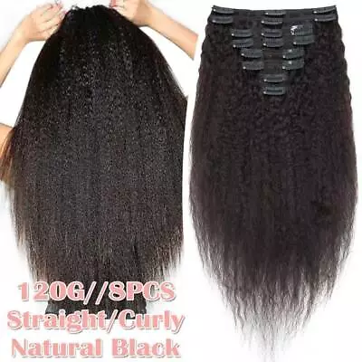 US Afro Kinky Straight Clip Ins Brazilian Virgin Human Hair Extensions Full Head • $76.40