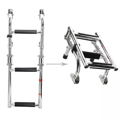 NovelBee Stainless Foldable 3 Steps Ladder With Rubber Grips For Boat Yacht • $38.89