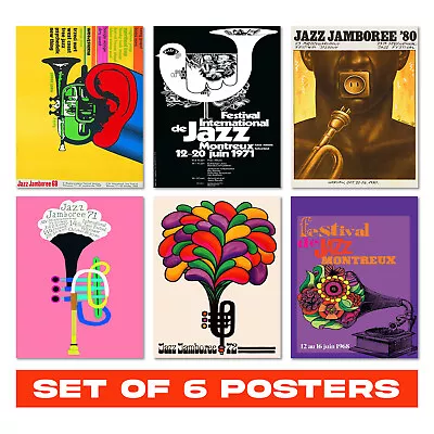 Jazz Festival Ads Classic Posters Set Of 6 - Jazz Jamboree Music Studio Wall Art • £24.99