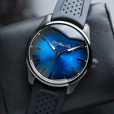 H.Moser & Cie. Pioneer Centre Seconds DLC Steel Funky Blue Automatic Watch 42.8 • $10290