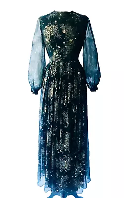 Oscar De La Renta 1960 Vintage Couture Hand Painted Silk Chiffon Gown Rare • $5990