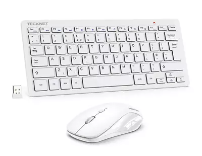 TECKNET Mini Wireless Keyboard & Mouse Set 2.4G Cordless USB White Travel Thin • £14.95