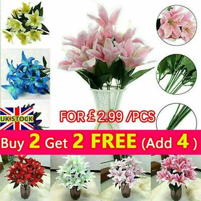 45cm Artificial Stargazer Lillies Lily Silk Fake Flower Bouquet Decor 10 Heads • £5.38