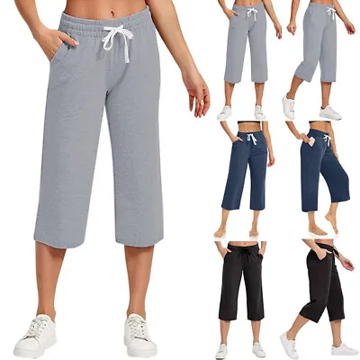 Ladies Womens Elasticated Waist Three Quarter 3/4 Capri Cropped Pants Trousers • £15.80