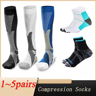 1~5Pairs Men Women Compression Socks Stockings Miracle Leg Knee Ankle Calf Sport • $5.99