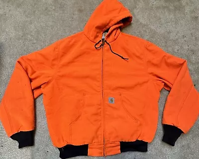 VTG Carhartt Jacket Mens Medium Hunter Blaze Orange Polyester Zip Up Hoodie • $39.99