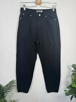 Mint Velvet Black Cotton Barrel Leg Balloon Denim Jeans Cropped Size UK 10 • £24.99