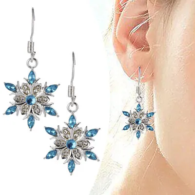 Sparkling Rhinestone Snowflake Earrings Drop Dangle Women Christmas Jewelry Xmas • $2.50