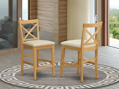 Set Of 4 Pub Counter Height Bar Stool Chairs With Fabric Padded Seat Light Oak • $380