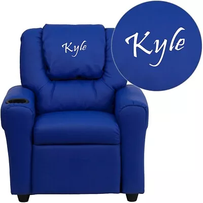 Flash Personalized Blue Vinyl Kids Recliner/Cup Holder And Headrest • $254.99