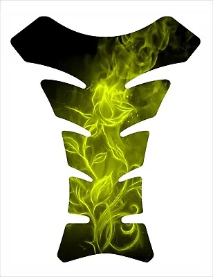 Flaming FIre Rose Neon Yellow Flower Motorcycle Gel Gas Tank Pad Protector Decal • $27.95