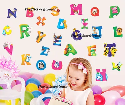 LARGE Animal Alphabet Letter Wall Stickers Nursery Early Learning Baby Kid Decor • £4.99