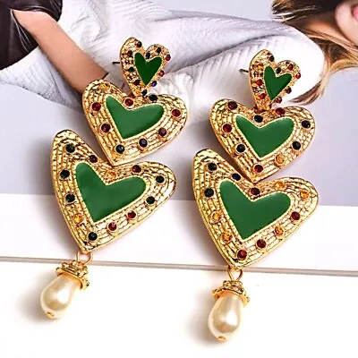 Zara Green Heart Design  Statement Earrings • £8.99