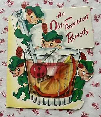 Vintage UNUSED Die-Cut Norcross Pixies Get Well Old-Fashioned Cocktail Card • $20