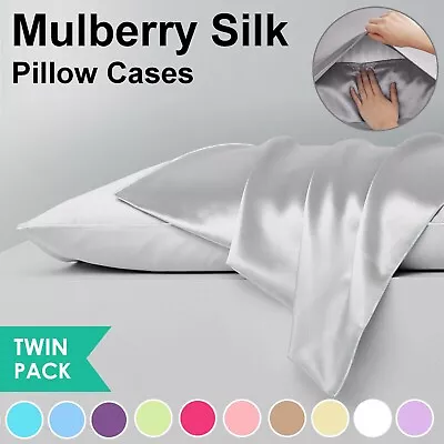 2 Pcs Mulberry Silk Side Standard Pillow Case Slip Protector Genuine Silk • $25.99