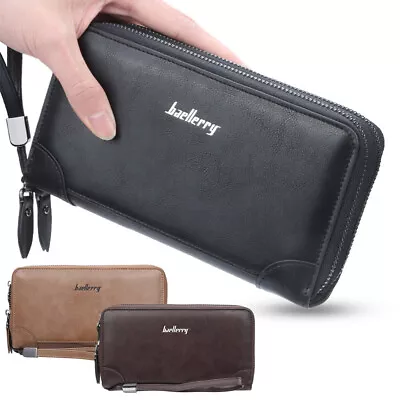 Men's Double Zipper Leather Clutch Wallet Phone Bag Handbag Purse Card Holder US • $13.89