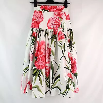 Dolce & Gabbana Carnation Floral Print Midi Skirt In Multicolor - Size EU 36 • $249.96