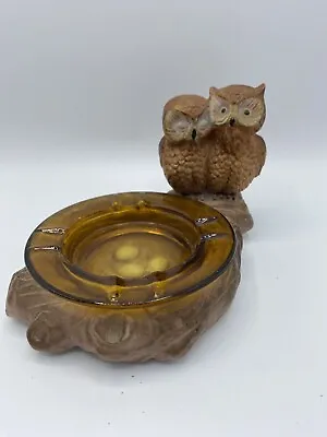 Vintage Owl Ashtray Porcelain Owl Figurines With Eggs Under Ashtray Amber • $24.99