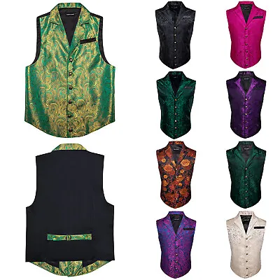 Paisley Floral Silk Mens Victorian Vest Suit Tuxedo Adjustable Waistcoat Prom • $28.99