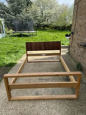 Bespoke Solid Oak Bed & Walnut Headboard Handbuilt Queensize Frame • £195