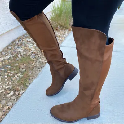 Vintage Womens Slouch Over The Knee Boots Low Heels Round Toe Riding Knight Shoe • $40.80