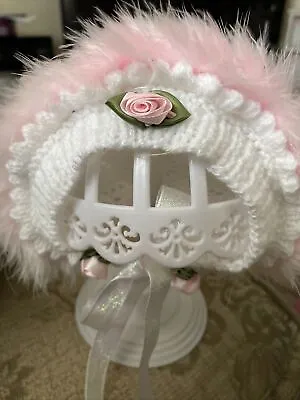 Traditional Hand Knitted Baby Girls Princess Bonnets/ Hats Sizes New Born • £8.99