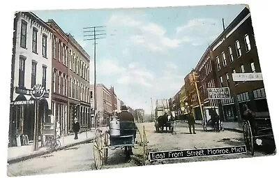 Monroe Michigan East Front Street Milk Wagon Signs Antique Pc Postcard  • $7.99