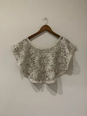 Vintage Off-White Lace Sequence Collar Shoulder Shurg Shawl EUC VTG Beaded • $25