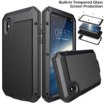 $15.99 • Buy IPhone X XS XR 11 12 13 14 Waterproof Shockproof Metal Case Cover Tempered Glass