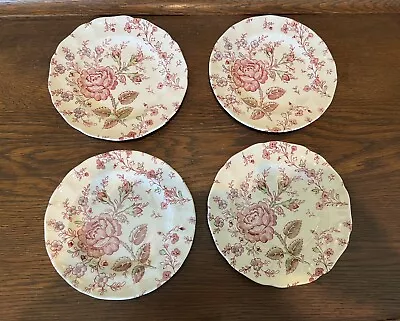 4 - Johnson Brothers Pink Rose Chintz 6.25  Bread & Butter Plates - England • $18.04