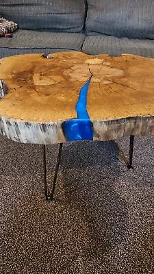 Stunning Live Edge Coffee Table With Epoxy Accents. Made From A Maple Cookie Jus • $500