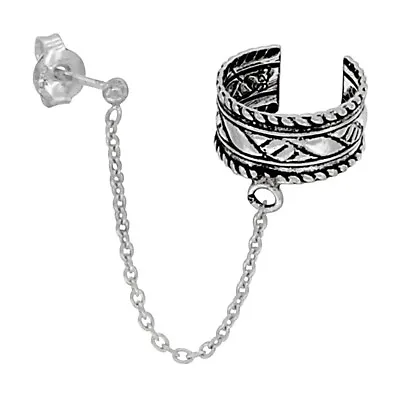 $10.99 • Buy Sterling Silver Ear Cuff Earring With Chain & Ball Stud (One Piece)