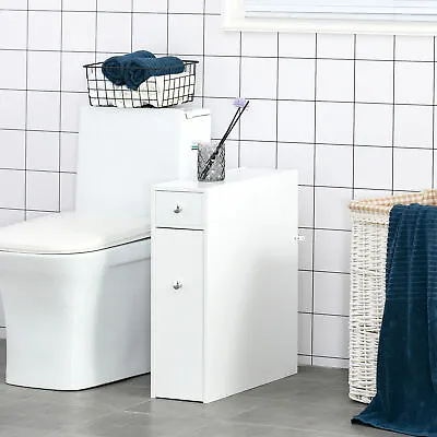£34.99 • Buy Bathroom Slim Floor Cabinet Narrow Wooden Storage Cupboard Toilet With Drawers