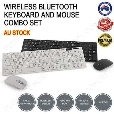 Slim Cordless Wireless Keyboard Optical Mouse Combo Windows PC Laptop Tablet USB • $33.58