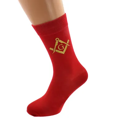 Gold Masonic With G Design Vinyl Print Mens Red Socks Adult Size UK 5-12 X6N787 • $6.15