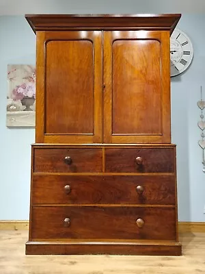 Antique Mahogany Linen Press Cupboard Cabinet Chest Of Drawers Armoire • £1300