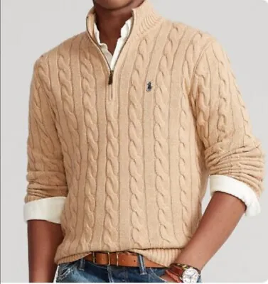 New Men's Ralph Lauren Polo Zip Knit Cashmere Sweater Round Neck Long Sleeve UK~ • £38.99