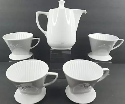 6 Pc Melitta White Carafe W/Lid & Pour Over Coffee Cone Brewers Set Germany Lot • $99.67