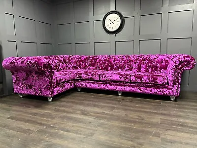 London Corner Sofa Glamour Pink Crushed Velvet Chesterfield Sofa • £2965