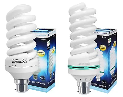 2 X Energy Saving 35W = 175W Spiral Light Bulb CFL 2700K 4000K 6500K BC B22  • £6.99