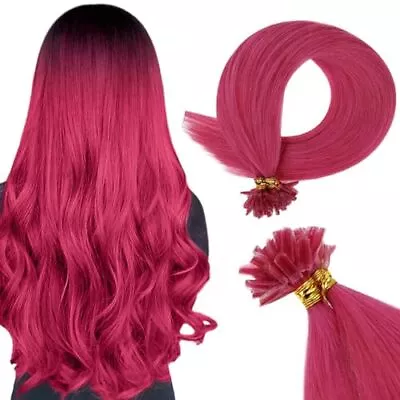  U Tip Hair Extensions Real Human Hairch Utip Hair 22 In A-Utip-Hot Pink • $63.86