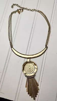 Chicos Brushed Gold Stella Medallion Necklace Multi-strand Coin Pendant • $12.99