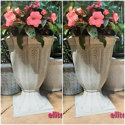 Pair 2 XXL Plastic Round Garden Urn Plant Pot Planter Garden Round Tall 40cm .  • £0.99