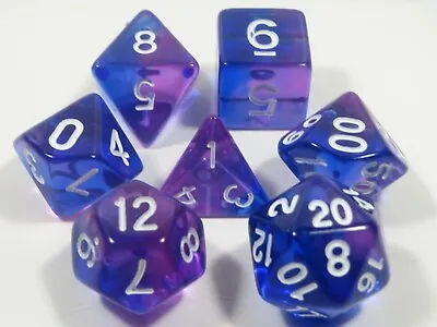 NEW RPG Dice Set Of 7 - Mysty Blue-Purple (WhiteInking) D4 D6 D8 D10 D12 D20 D00 • $8.79